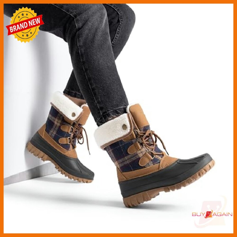 Women's Winter Duck Boots Waterproof Faux Fur Lined Snow Boots - Picture 7 of 8